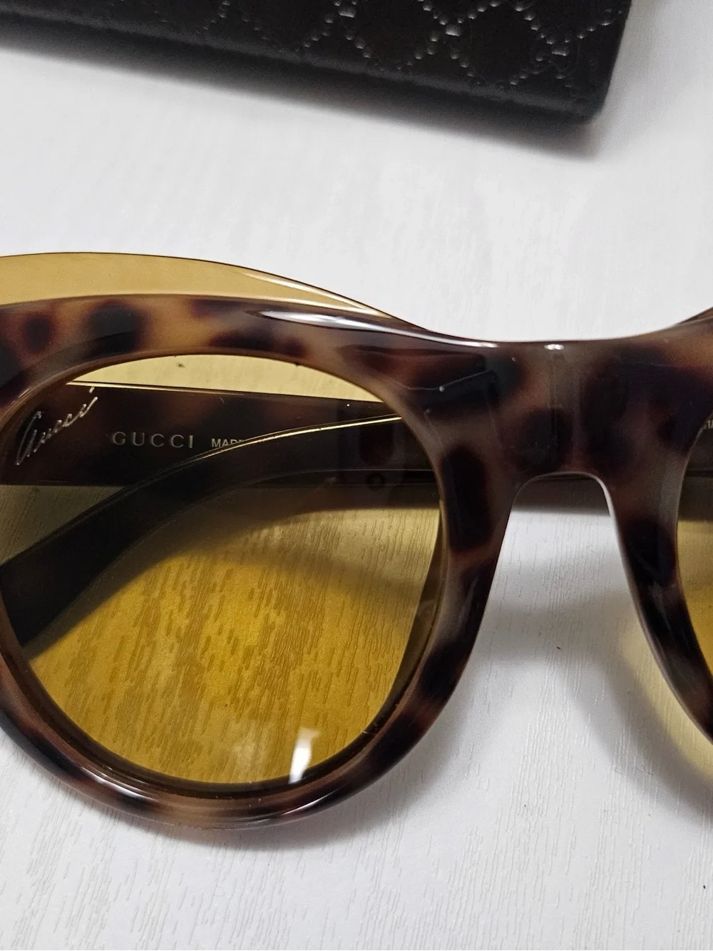 Gucci Women’s Tortoiseshell Cat-Eye Sunglasses with Yellow Lenses
